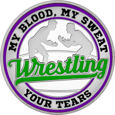Green "Wrestling" with Purple Outer Circular Borders